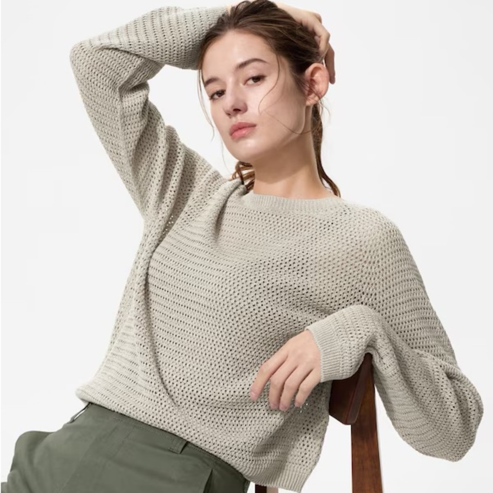 NWOT Uniqlo 3D Knit Mesh Sweater 02 Light Gray Size XS